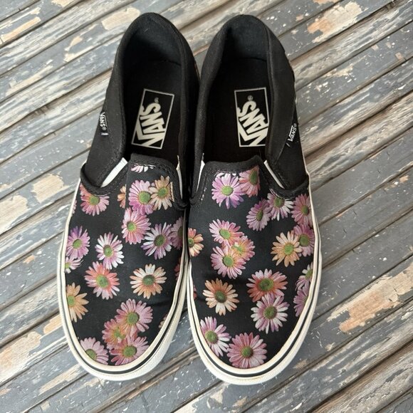 Vans Asher Dark Floral Womens Shoes Size 7.5 Slip-On Black Pink Skate - Picture 7 of 10